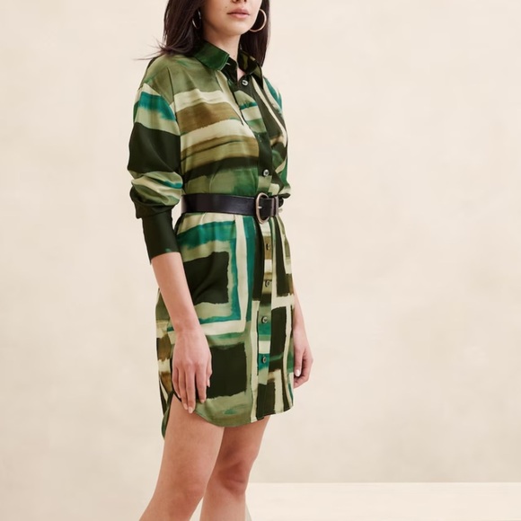 Banana Republic Satin Mini Shirtdress - Picture 1 of 12